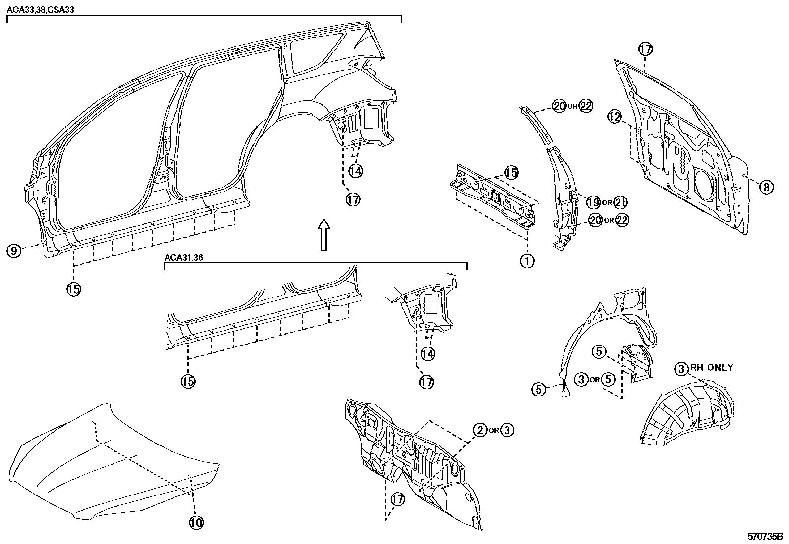 Toyota RAV4 hole plug EPC diagram — 570735B