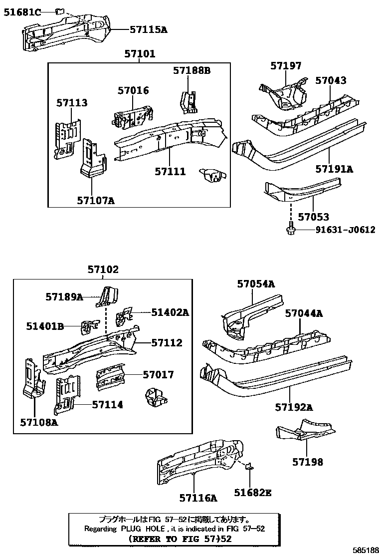 Toyota RAV4 前地板和前地板梁 EPC diagram — 585188