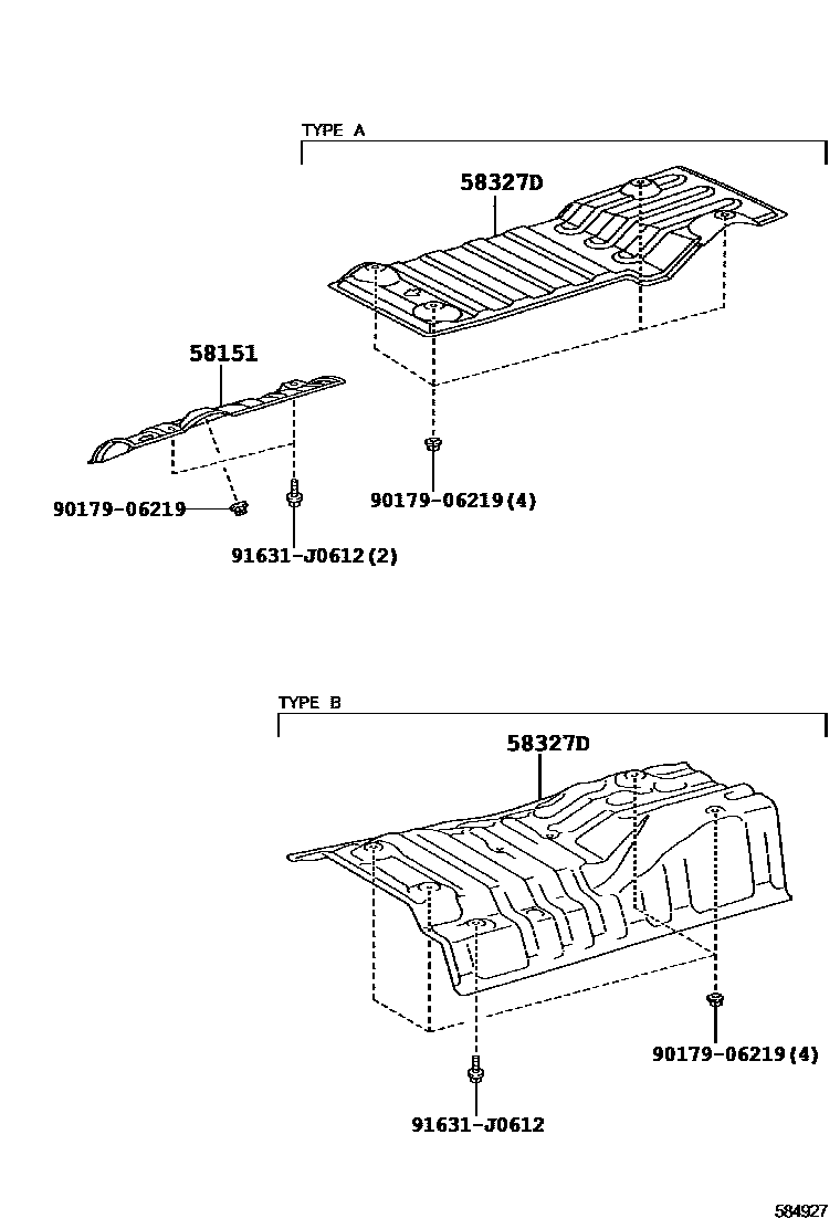 Toyota RAV4 地板隔热垫 EPC diagram — 584927
