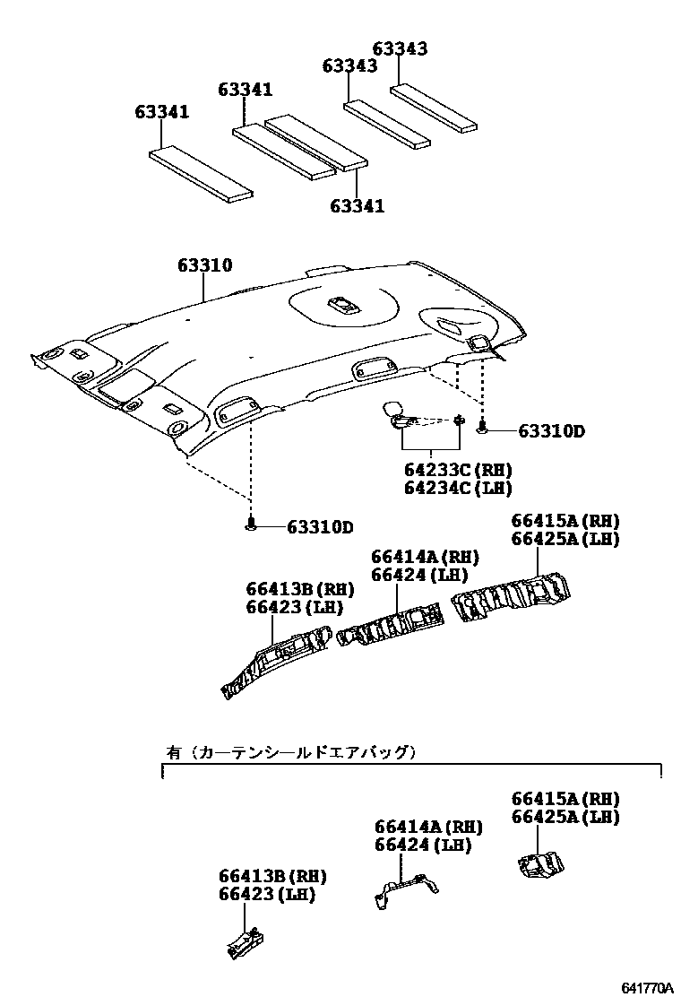 Toyota RAV4 车顶内衬和消声垫 EPC diagram — 641770A