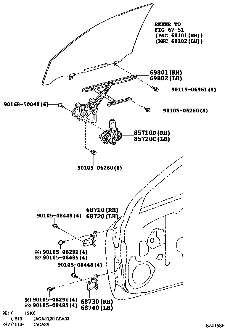 Toyota RAV4 前门车窗升降器和合页 EPC diagram — 674158F