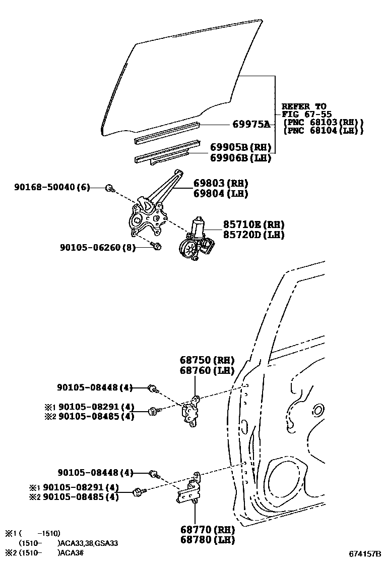Toyota RAV4 后门车窗升降器和合页 EPC diagram — 674157B