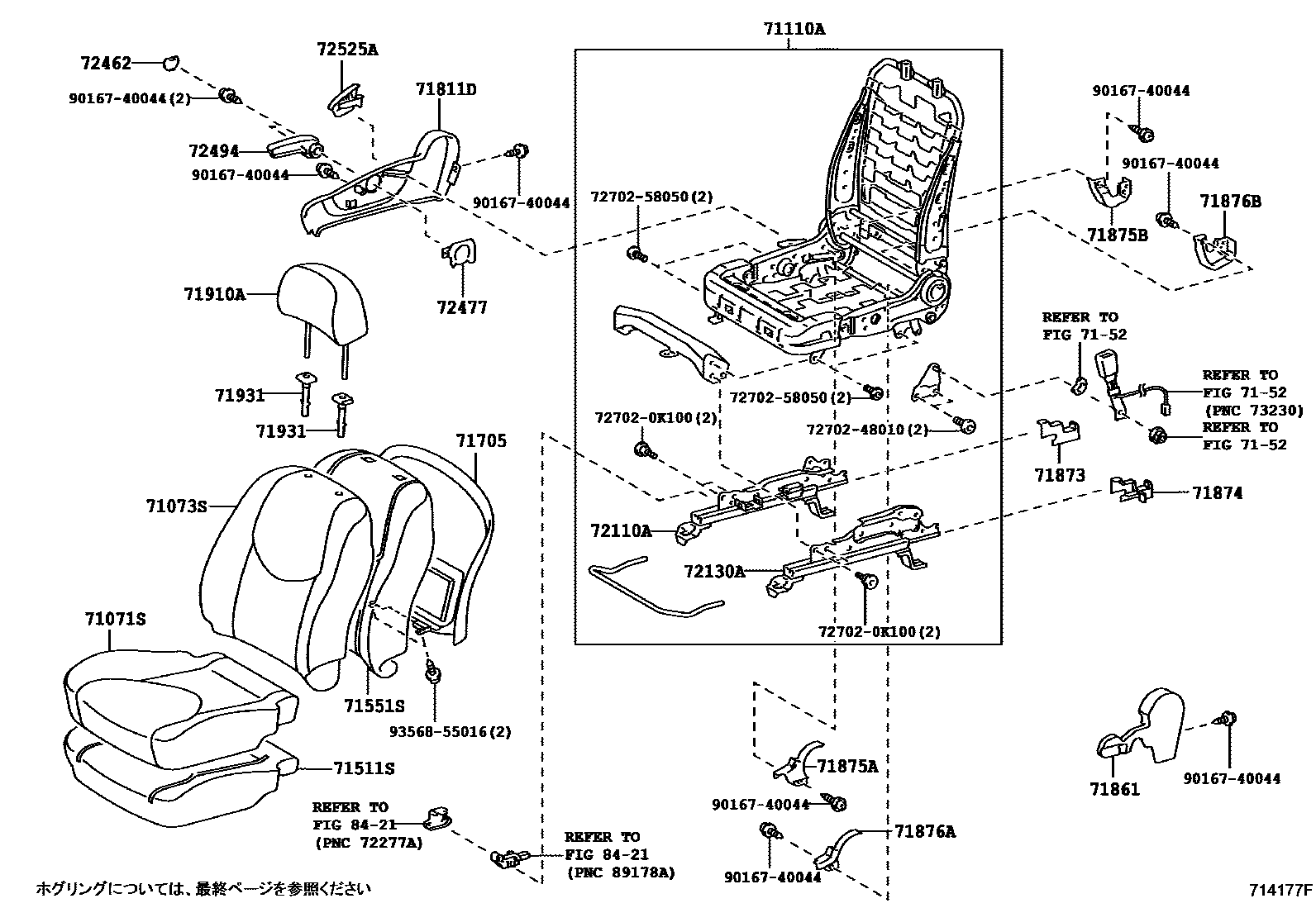Toyota RAV4 座椅和座椅滑轨 EPC diagram — 714177F