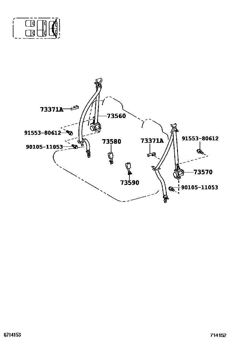 Toyota RAV4 seat belt EPC diagram — 714152