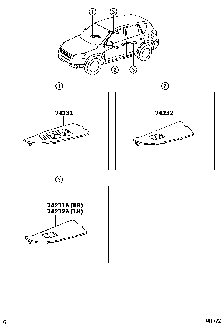 Toyota RAV4 扶手和遮阳板 EPC diagram — 741772