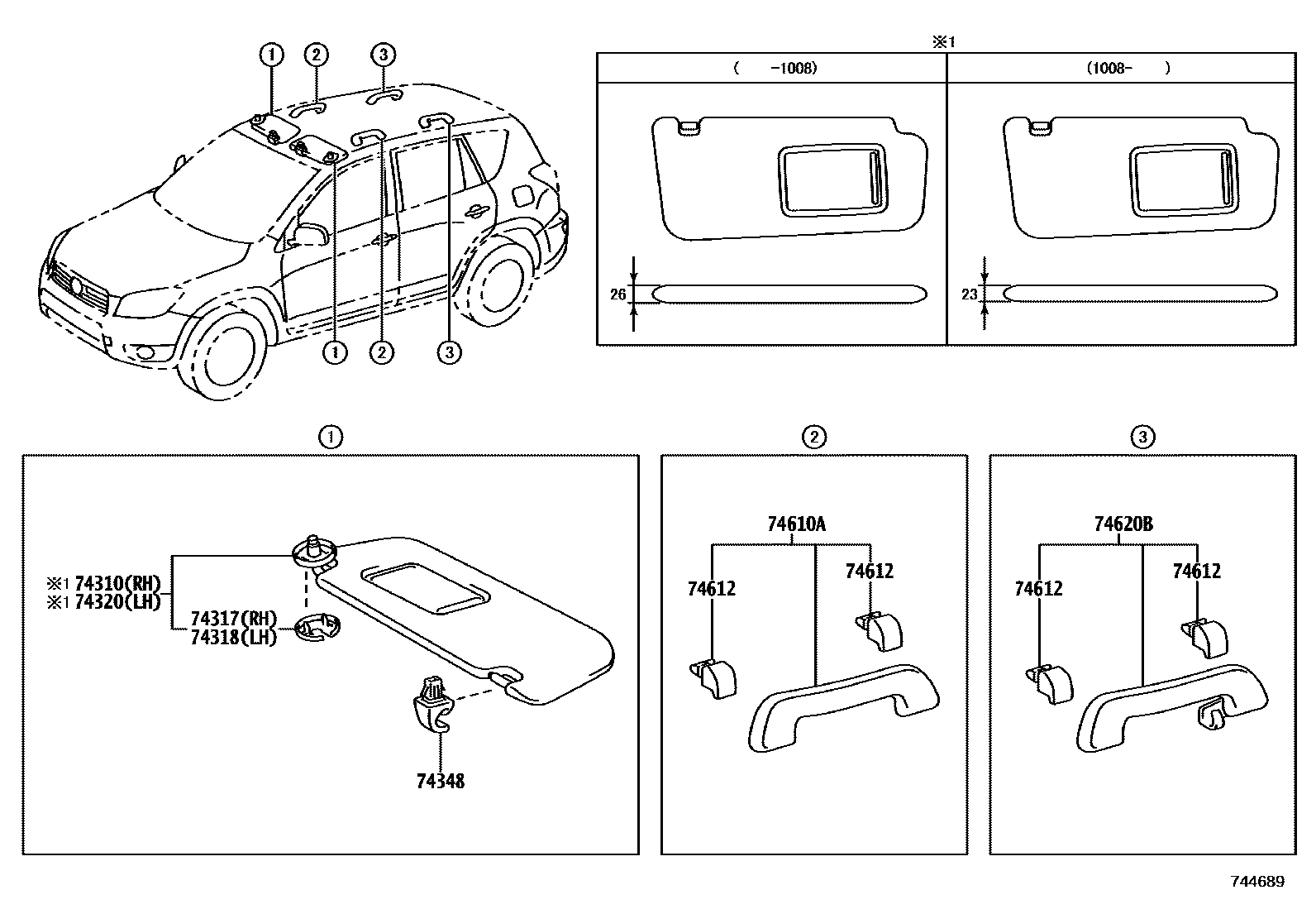 Toyota RAV4 扶手和遮阳板 EPC diagram — 744689