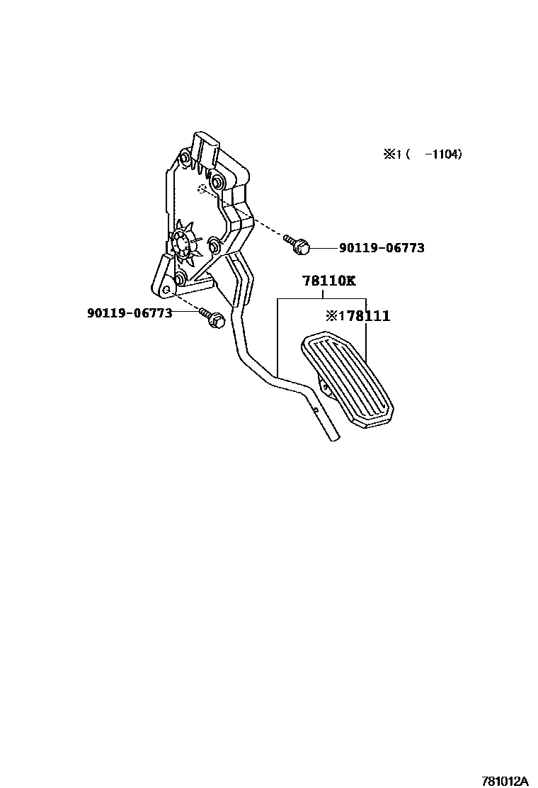 Toyota RAV4 accelerator pedal connecting rod EPC diagram — 781012A