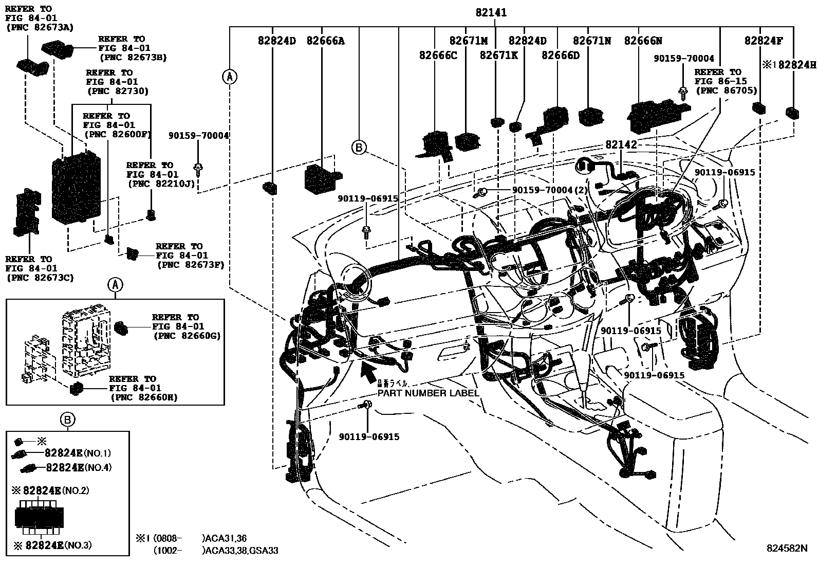 Toyota RAV4 线束和卡夹 EPC diagram — 824582N