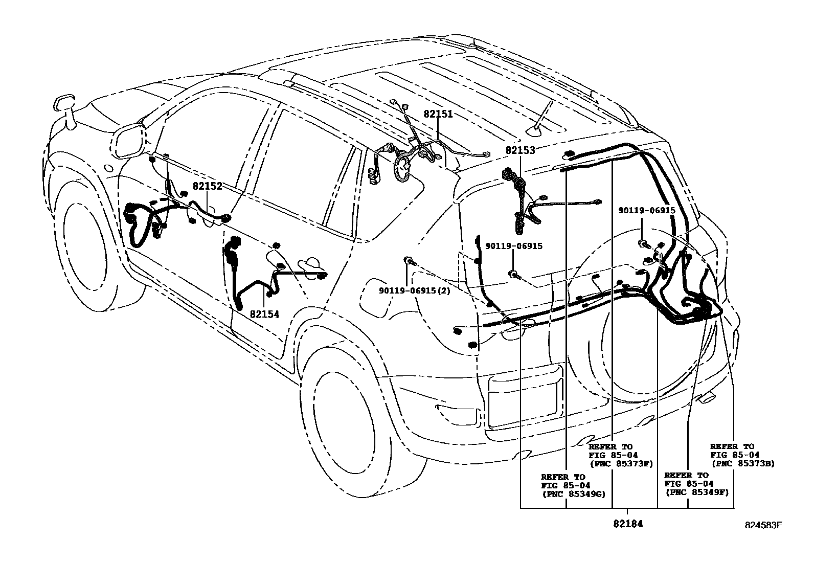 Toyota RAV4 线束和卡夹 EPC diagram — 824583F