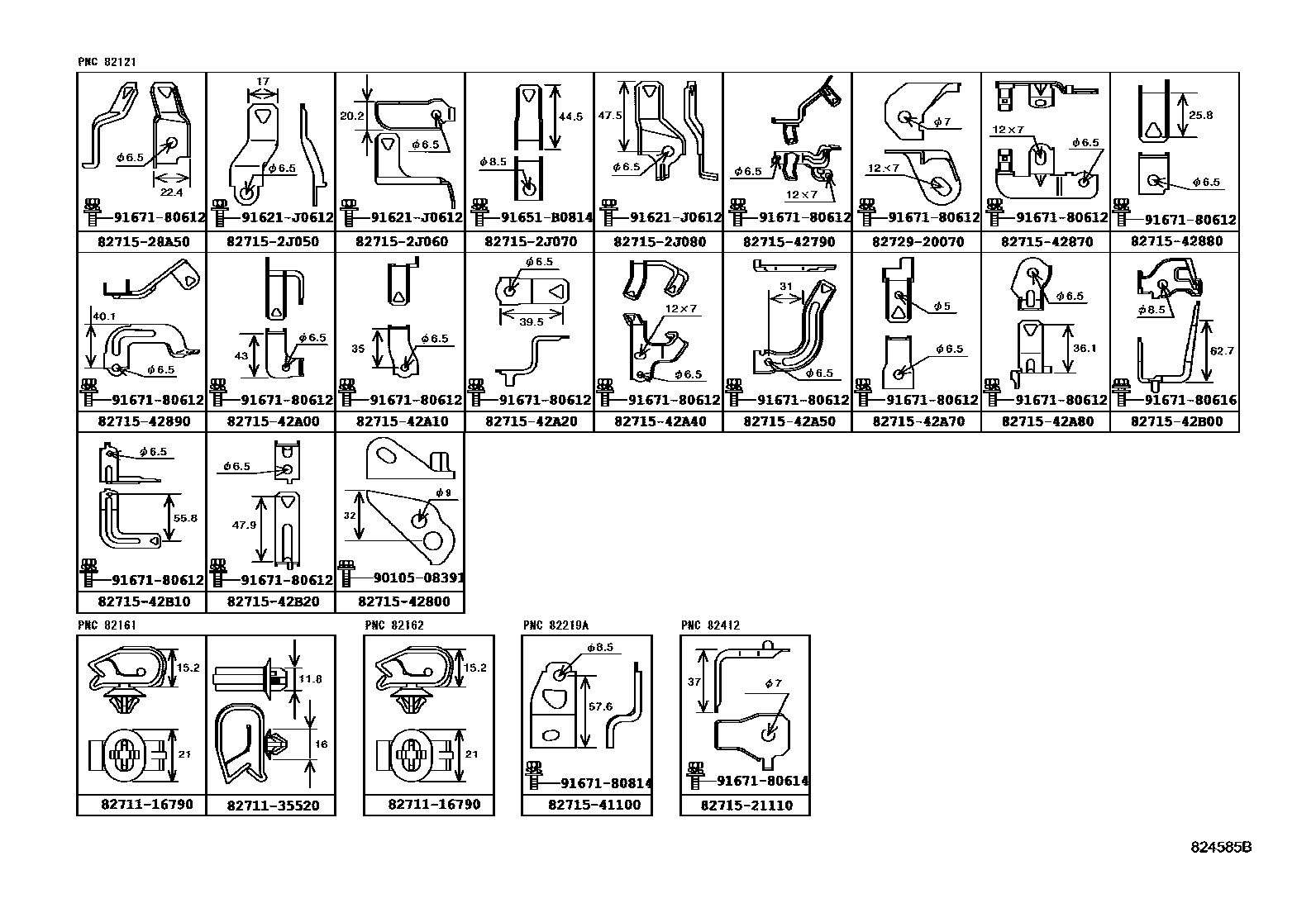 Toyota RAV4 线束和卡夹 EPC diagram — 824585B
