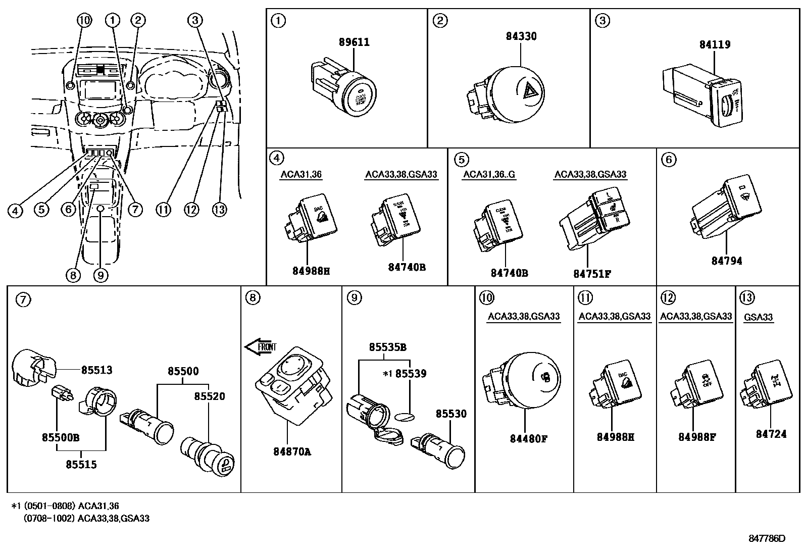 Toyota RAV4 开关和继电器和ECU EPC diagram — 847786D