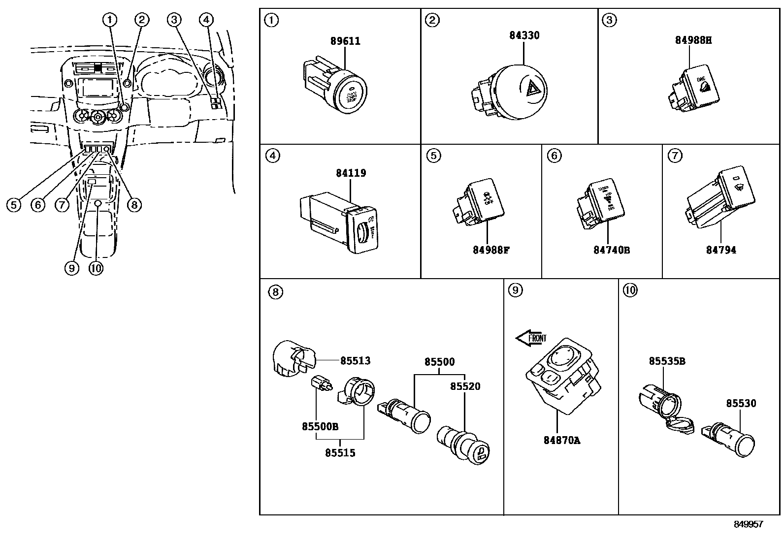 Toyota RAV4 开关和继电器和ECU EPC diagram — 849957