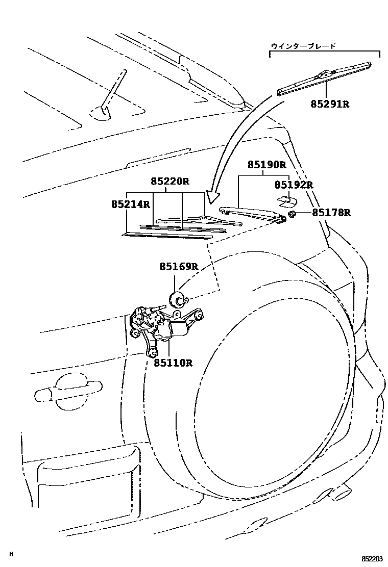 Toyota RAV4 后刮水器 EPC diagram — 852203
