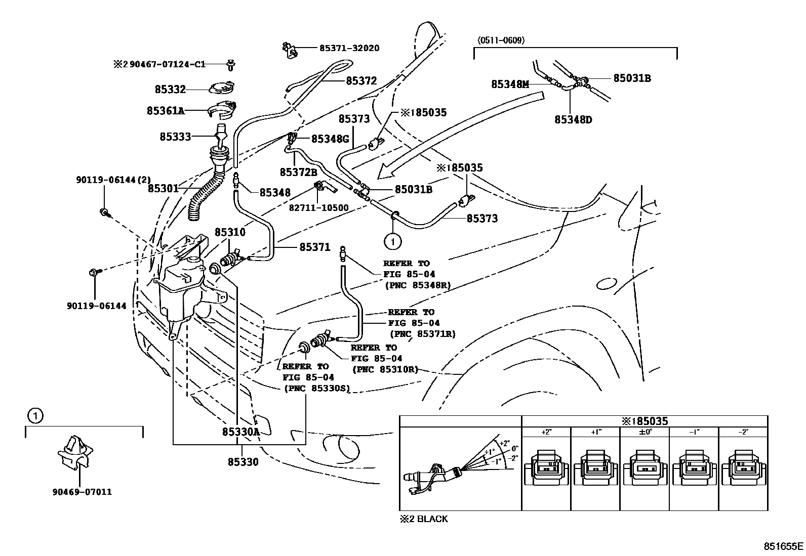 Toyota RAV4 挡风玻璃清洗器 EPC diagram — 851655E