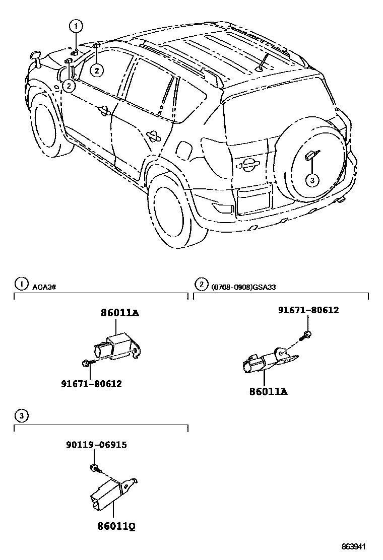 Toyota RAV4 收音机、放大器和冷凝器 EPC diagram — 863941