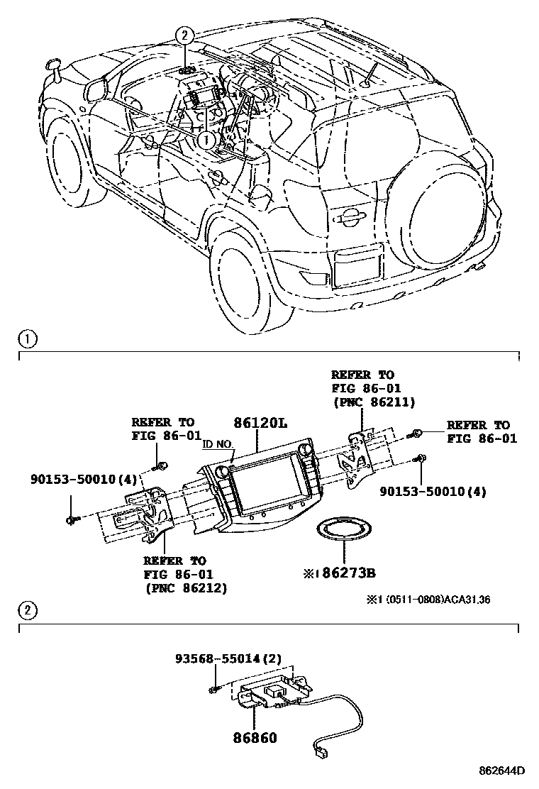 Toyota RAV4 导航和前监视器显示屏 EPC diagram — 862644D