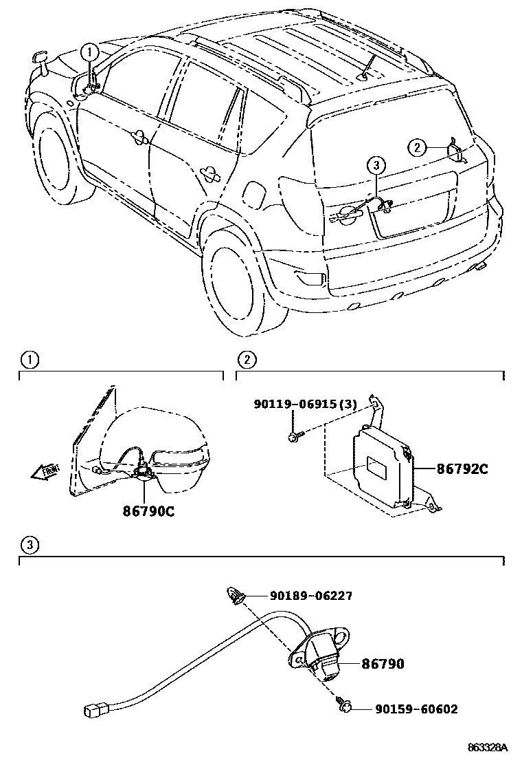Toyota RAV4 倒车影像和摄像头 EPC diagram — 863328A