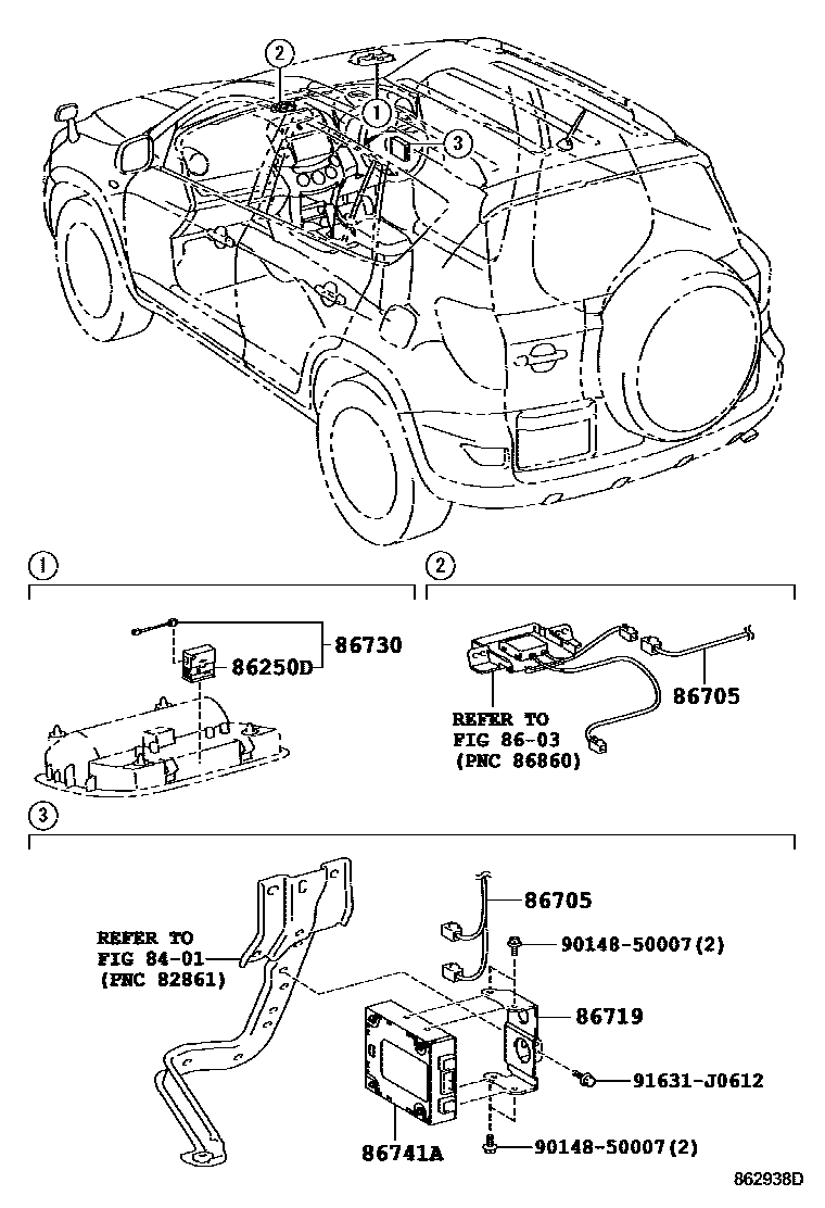 Toyota RAV4 车载电话和呼救装置 EPC diagram — 862938D