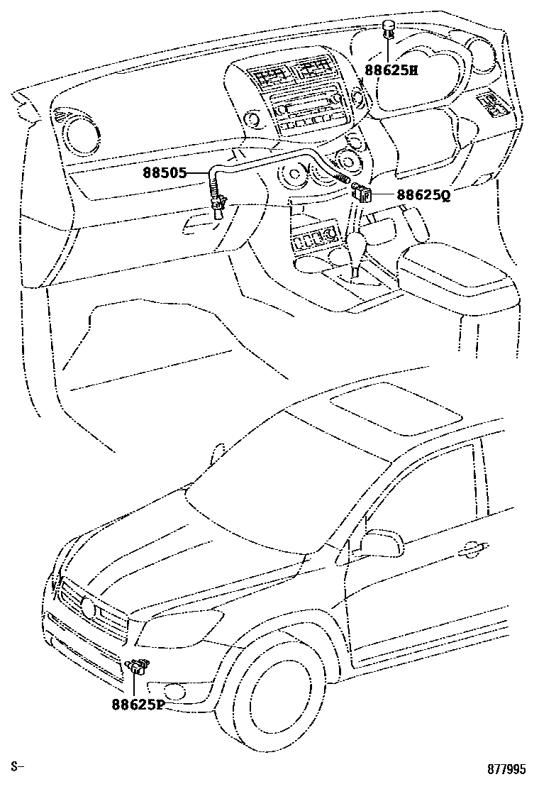 Toyota RAV4 暖风和空调系统 - 控制器和风管 EPC diagram — 877995