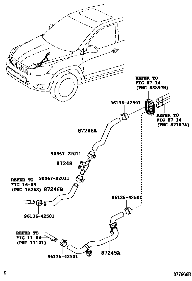 Toyota RAV4 暖风和空调系统 - 水管 EPC diagram — 877966B