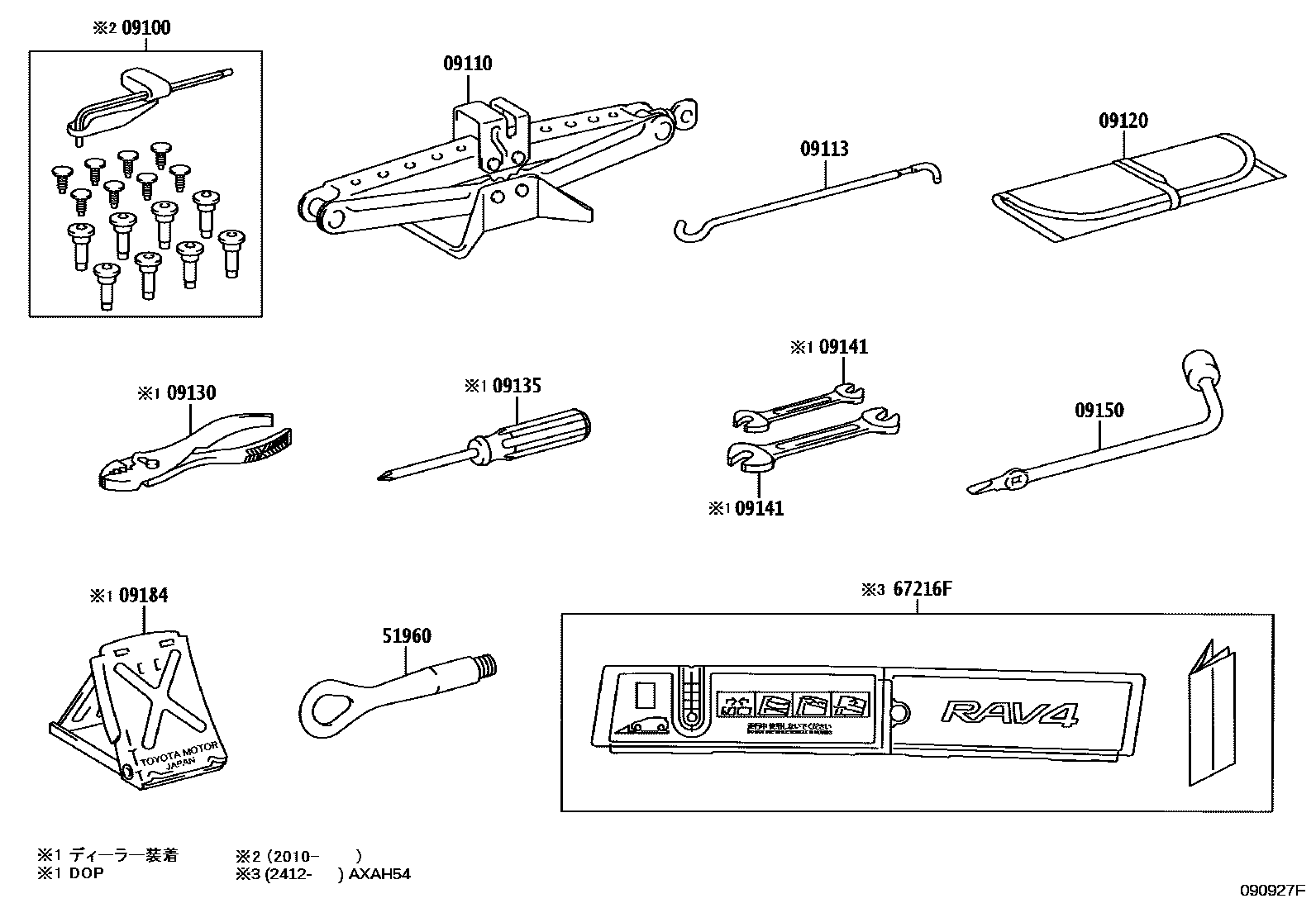 Toyota RAV4 Standard Tools EPC diagram — 090927F