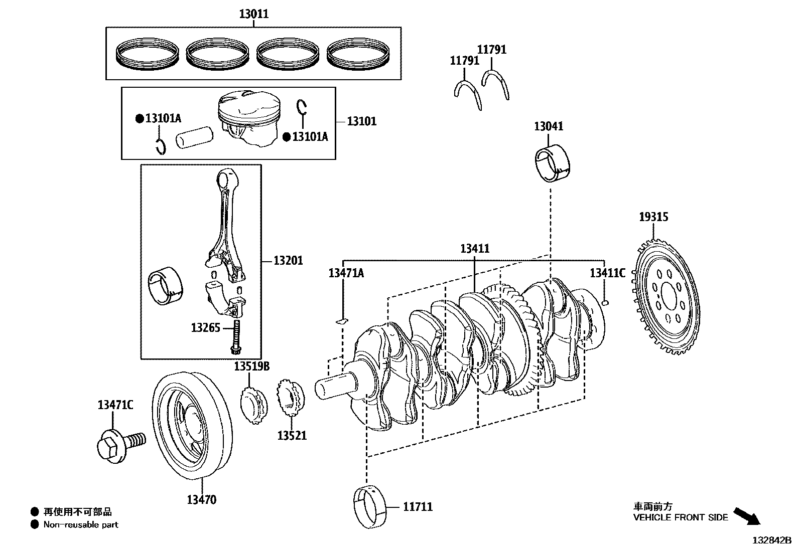 Toyota RAV4 Crankshaft & Piston EPC diagram — 132842B