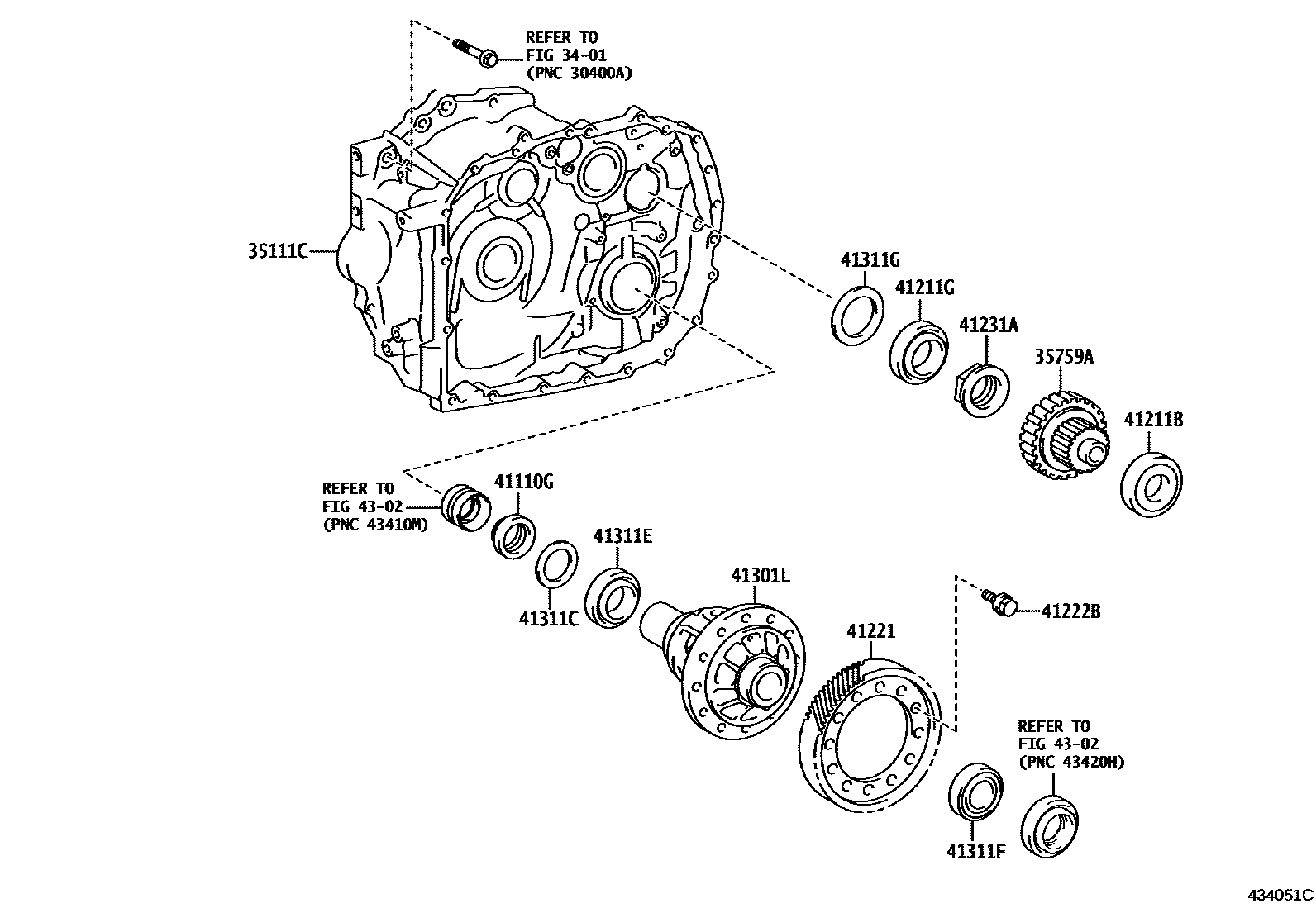 Toyota RAV4 前桥壳和差速器 EPC diagram — 434051C