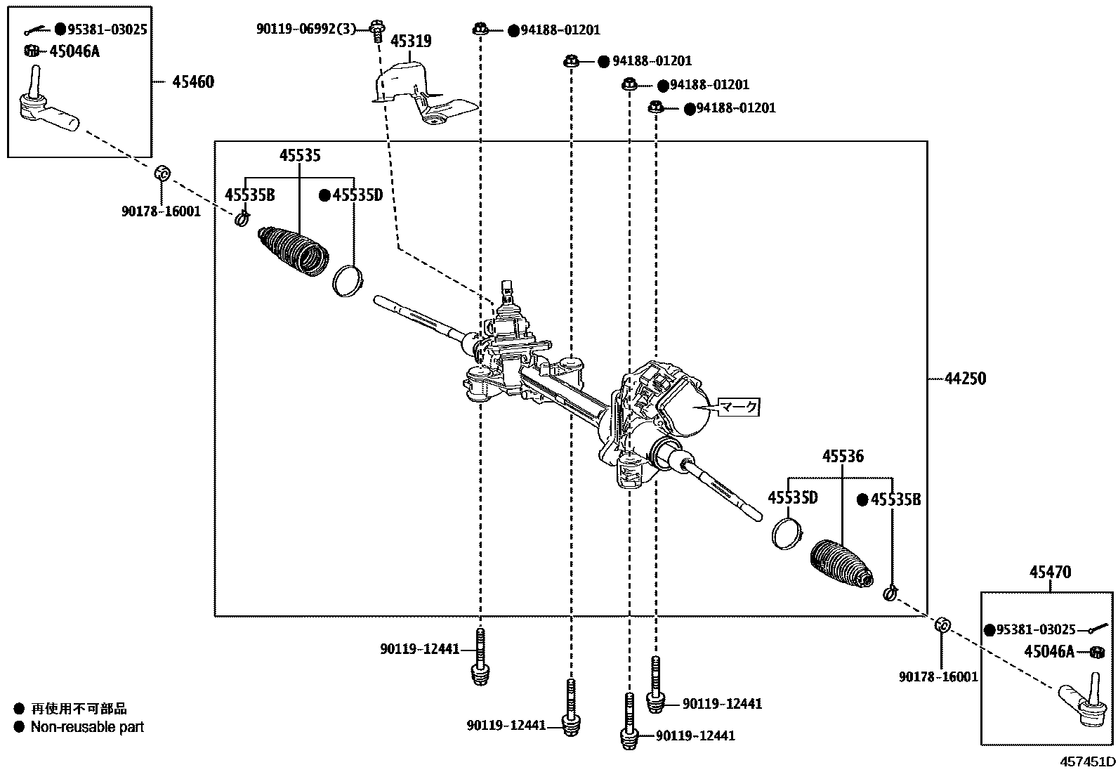 Toyota RAV4 前转向齿轮和连杆 EPC diagram — 457451D