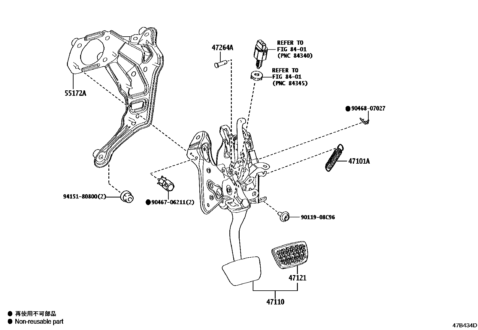 Toyota RAV4 Brake Pedal & Bracket EPC diagram — 47B434D