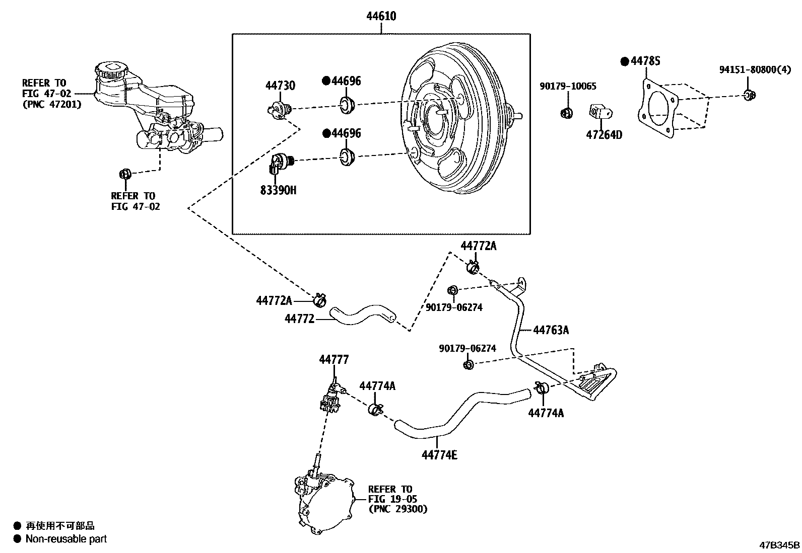 Toyota RAV4 制动助力器和真空管 EPC diagram — 47B345B