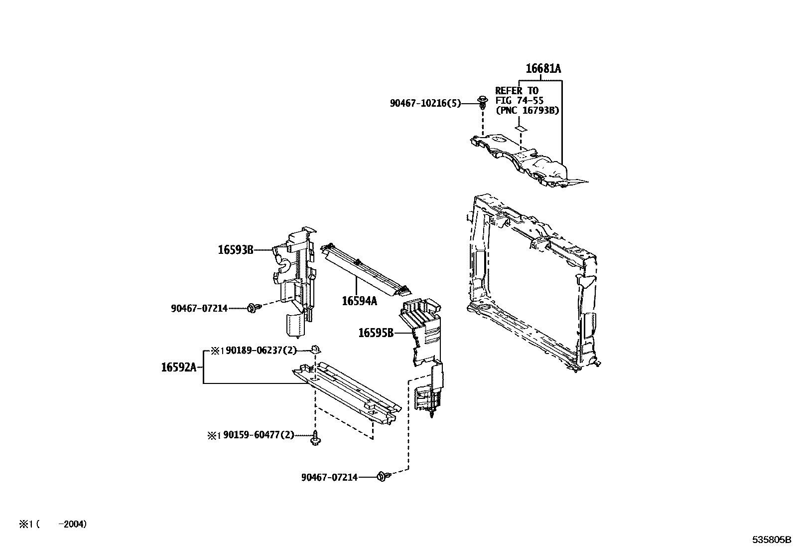Toyota RAV4 前翼子板挡泥板和前围板 EPC diagram — 535805B