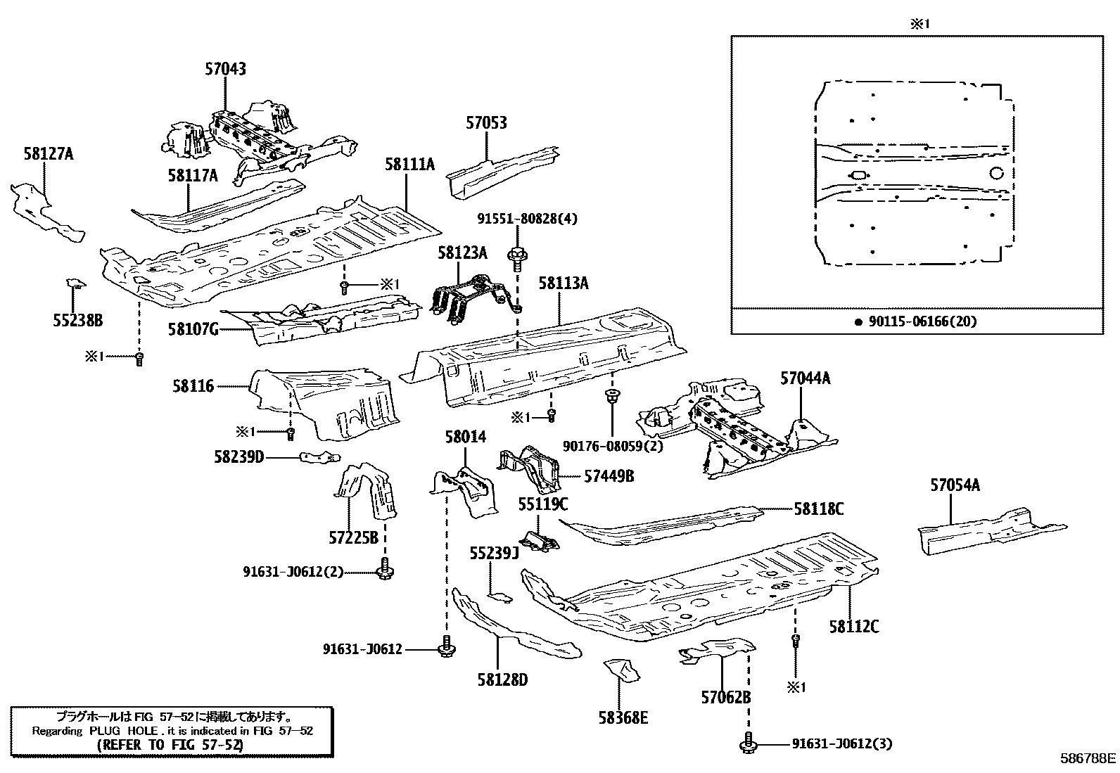 Toyota RAV4 前地板和前地板梁 EPC diagram — 586788E