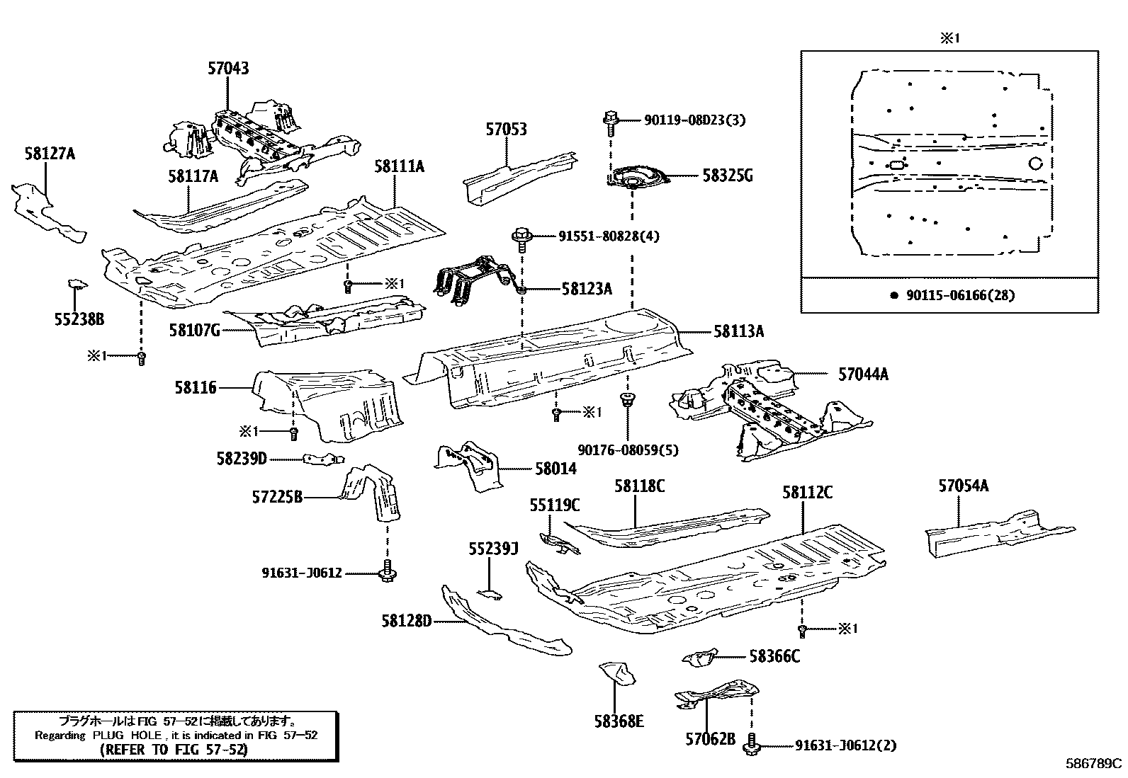 Toyota RAV4 前地板和前地板梁 EPC diagram — 586789C