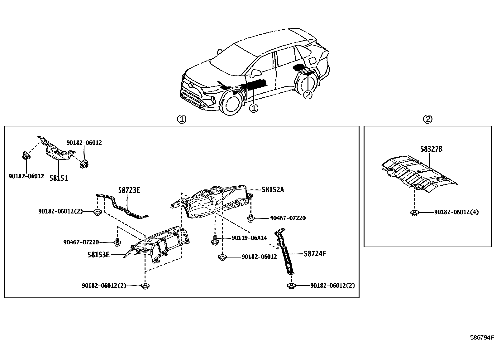 Toyota RAV4 地板隔热垫 EPC diagram — 586794F