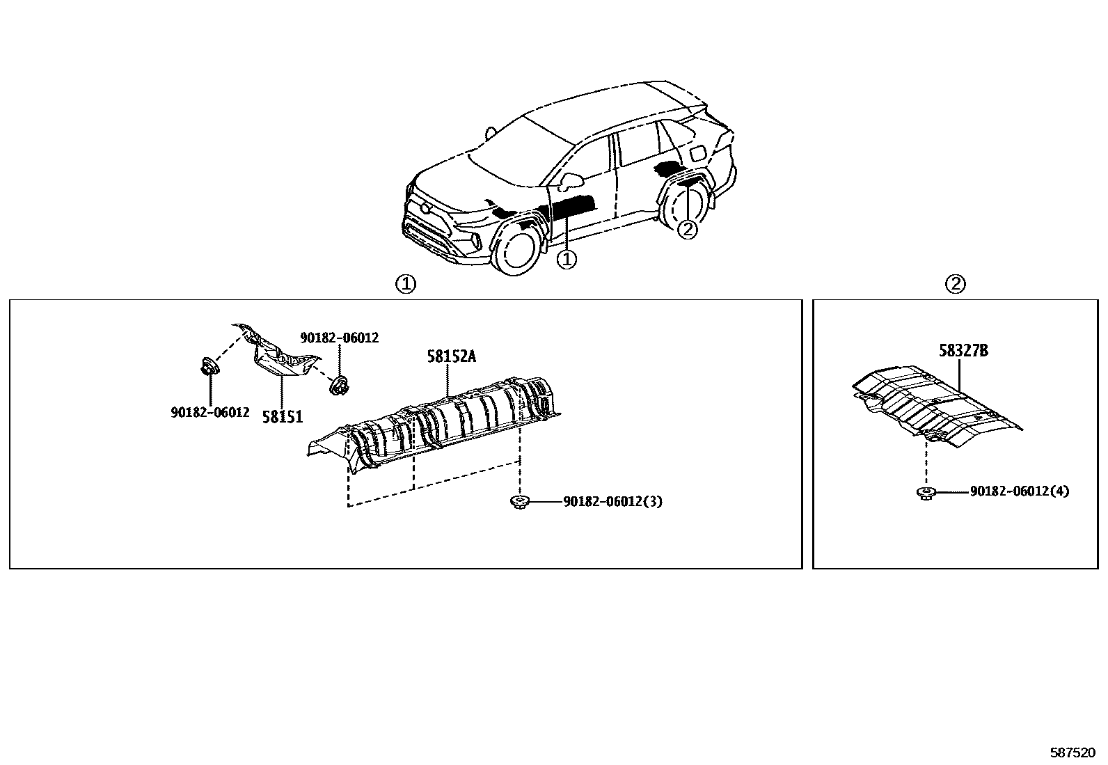 Toyota RAV4 地板隔热垫 EPC diagram — 587520