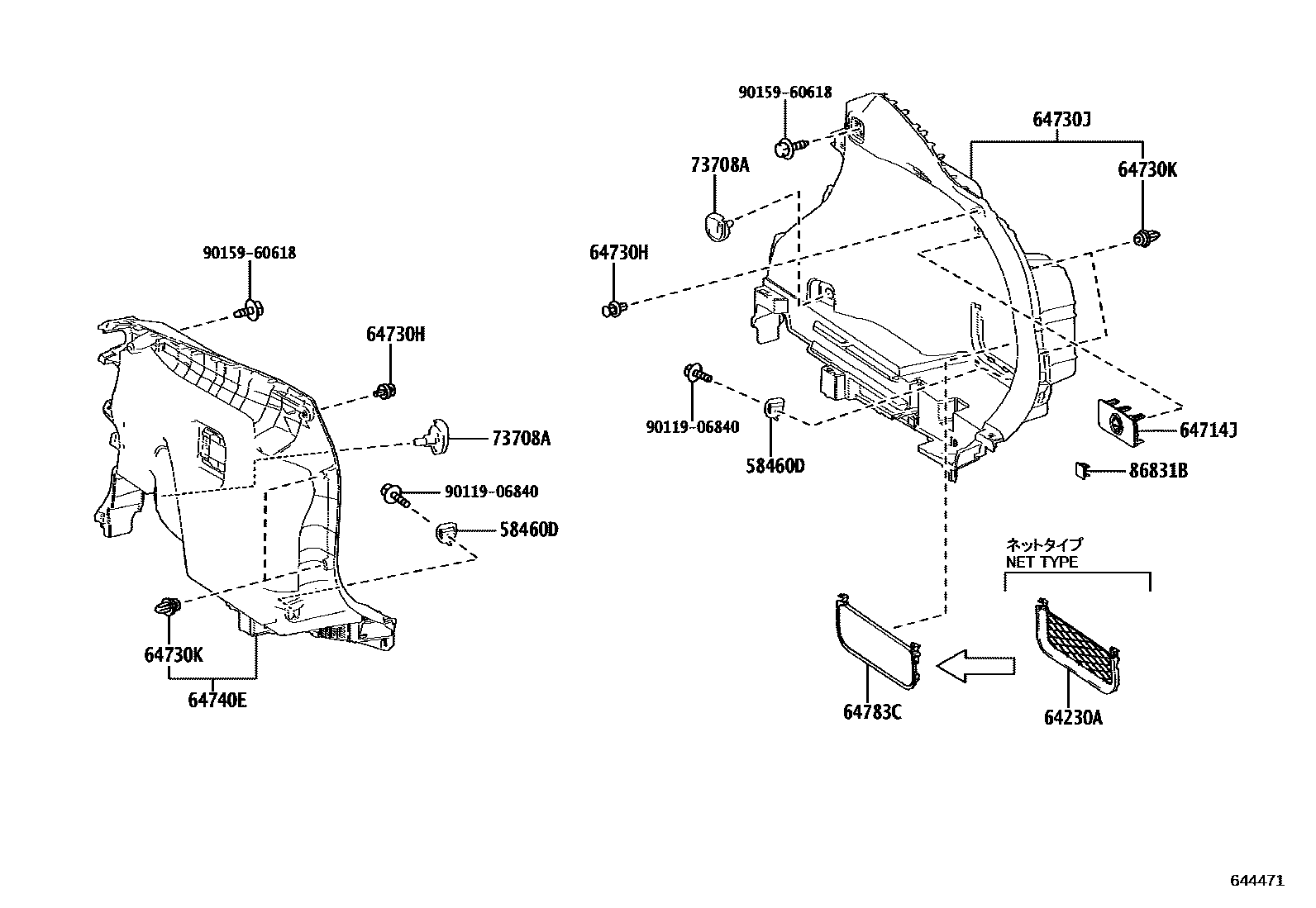 Toyota RAV4 底板和底板装饰罩 EPC diagram — 644471