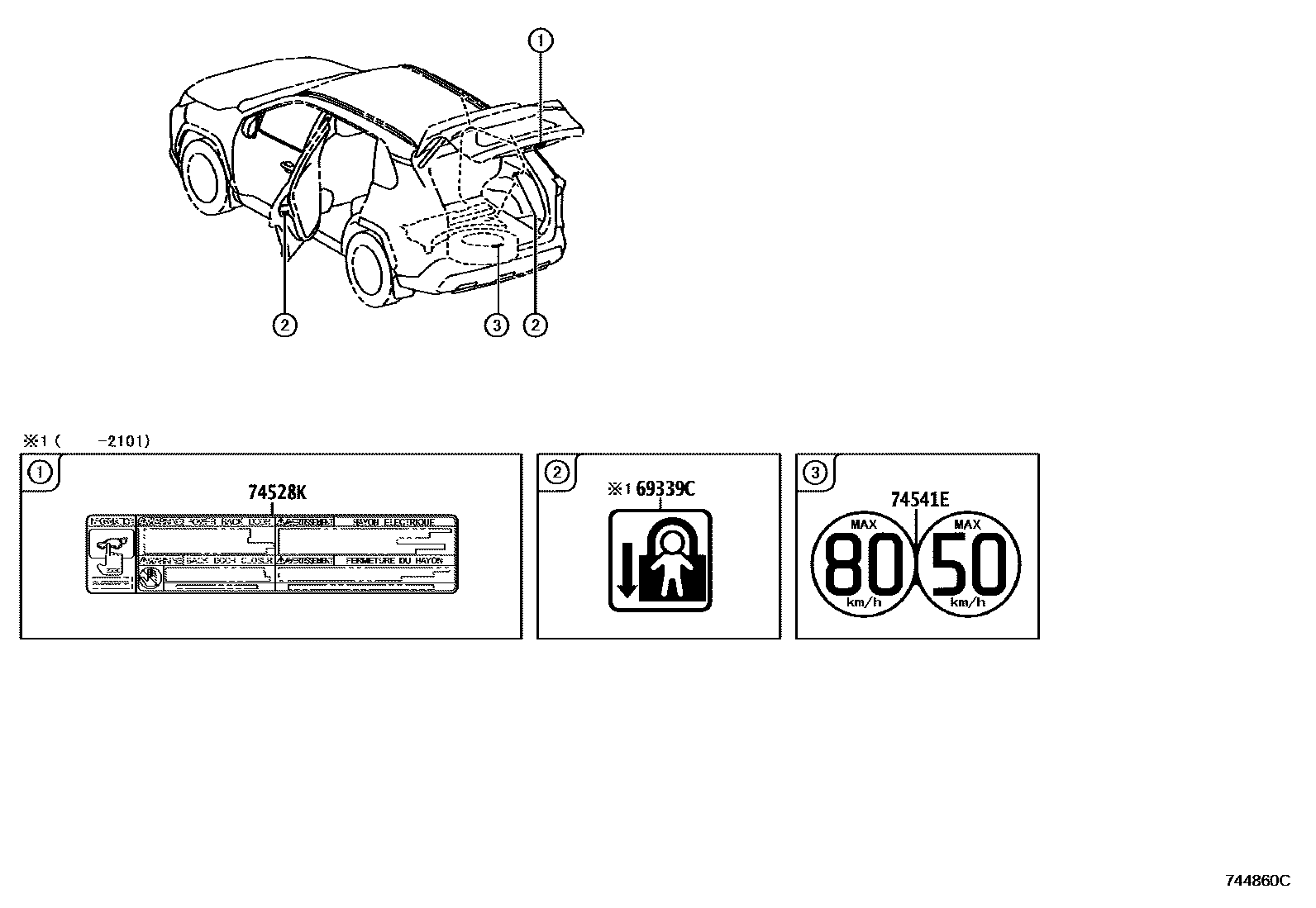 Toyota RAV4 warning nameplate EPC diagram — 744860C