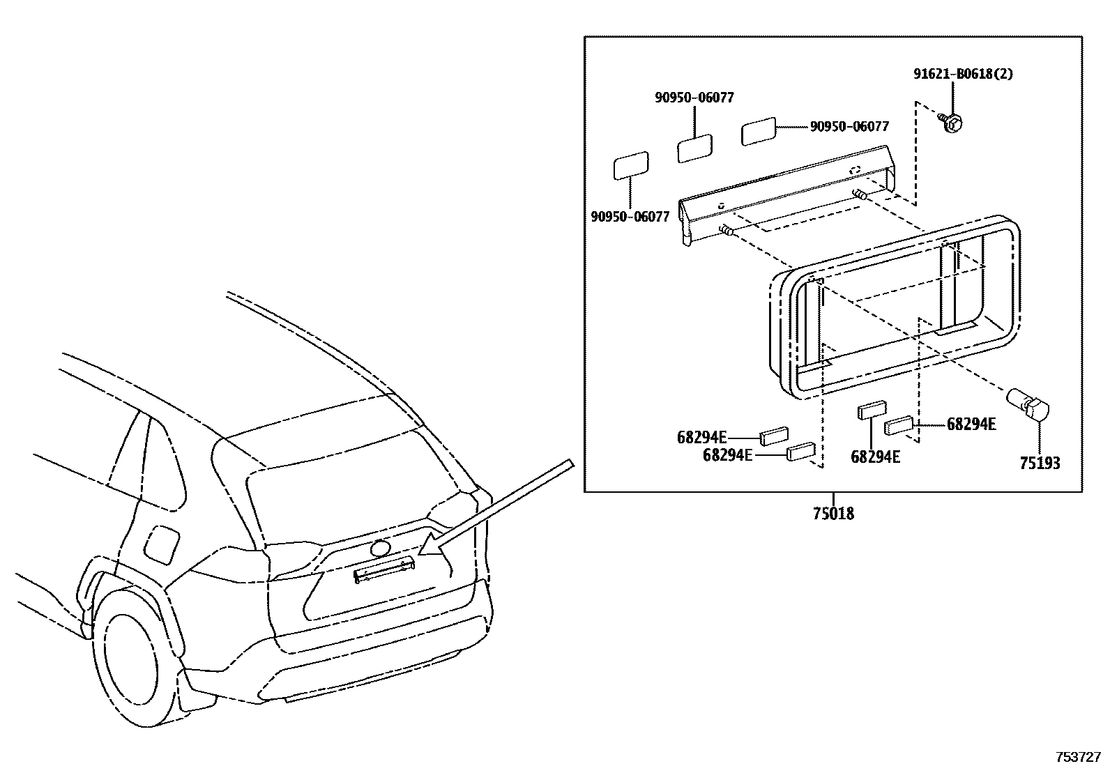 Toyota RAV4 工具箱和牌照支架 EPC diagram — 753727