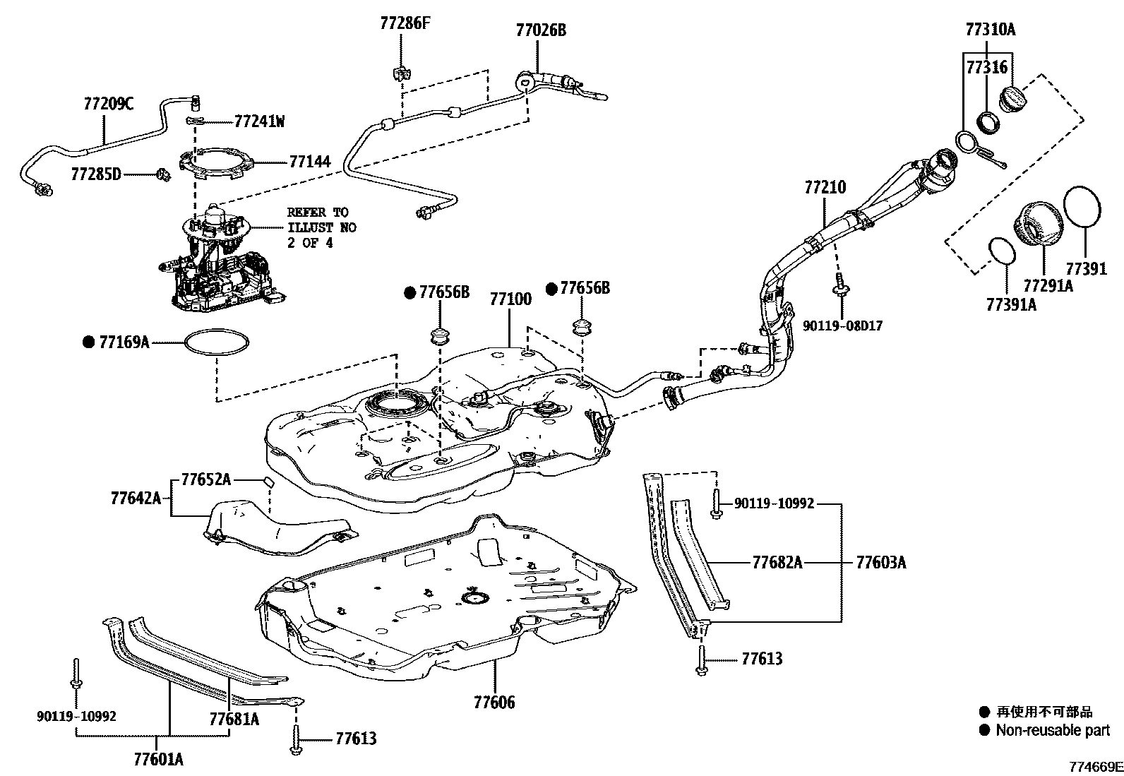 Toyota RAV4 燃油箱和燃油管 EPC diagram — 774669E