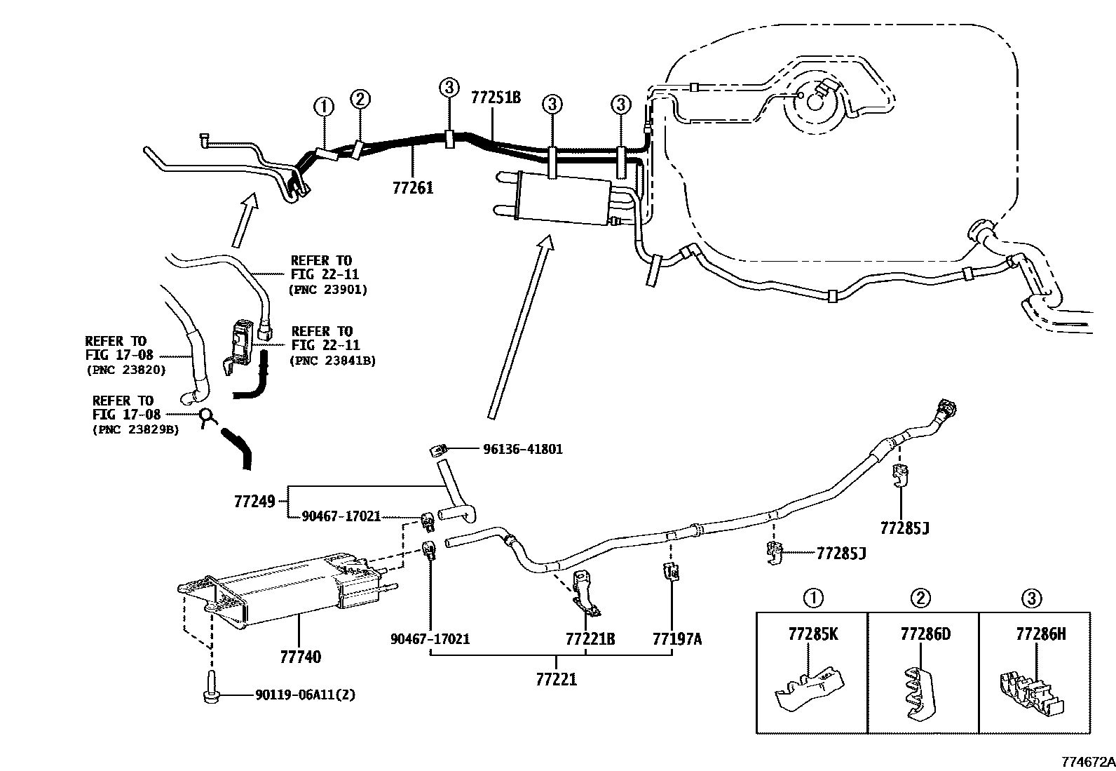 Toyota RAV4 燃油箱和燃油管 EPC diagram — 774672A