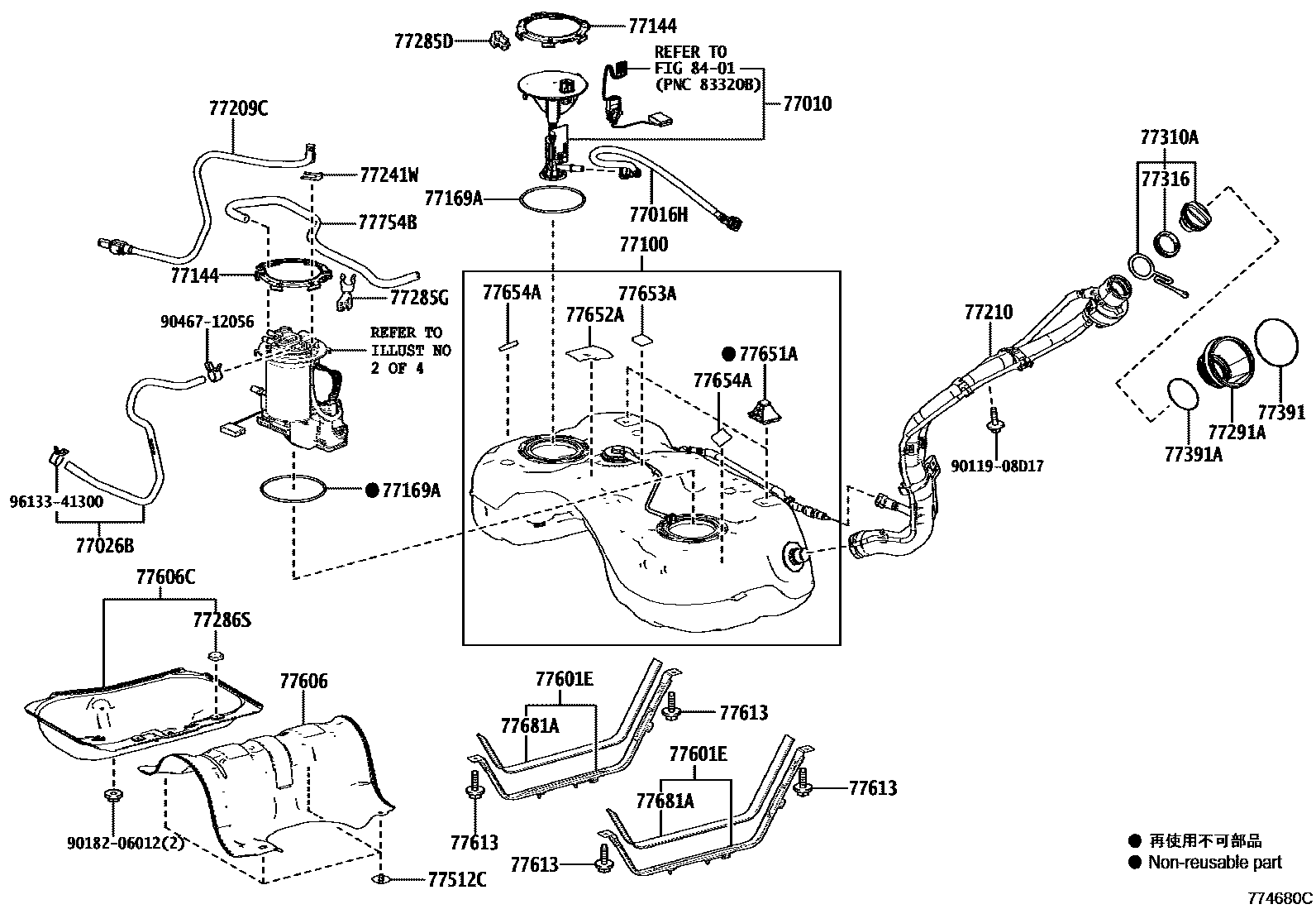 Toyota RAV4 燃油箱和燃油管 EPC diagram — 774680C