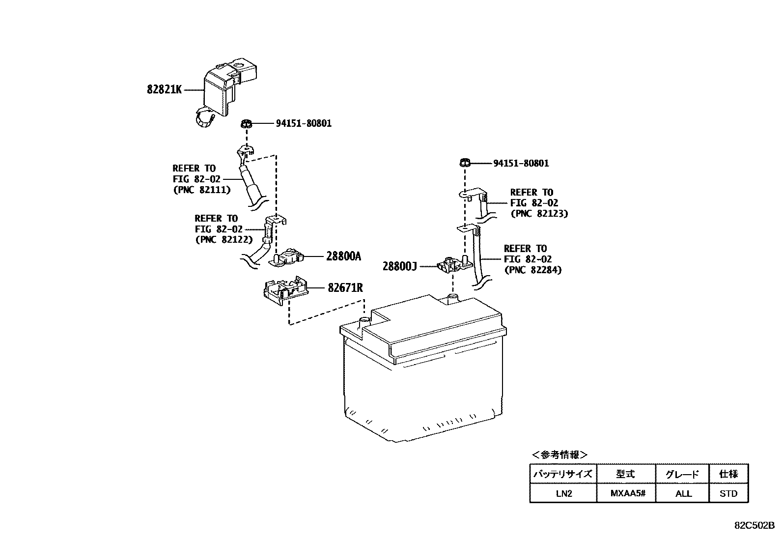 Toyota RAV4 蓄电池和蓄电池电缆 EPC diagram — 82C502B