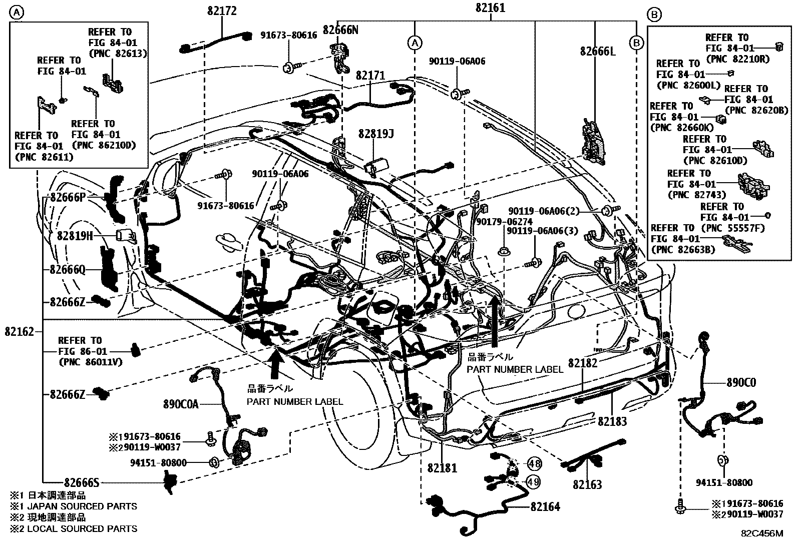 Toyota RAV4 线束和卡夹 EPC diagram — 82C456M
