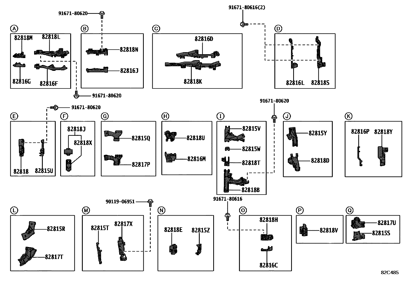 Toyota RAV4 线束和卡夹 EPC diagram — 82C485