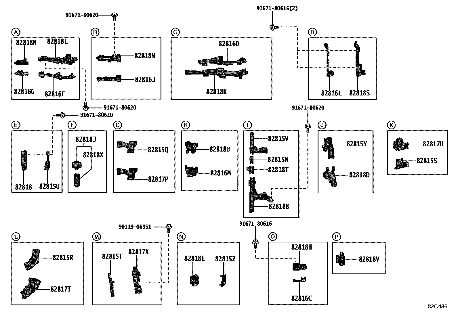 Toyota RAV4 线束和卡夹 EPC diagram — 82C486