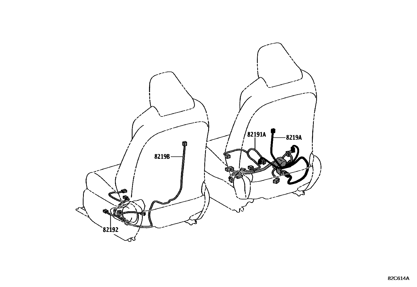 Toyota RAV4 线束和卡夹 EPC diagram — 82C614A