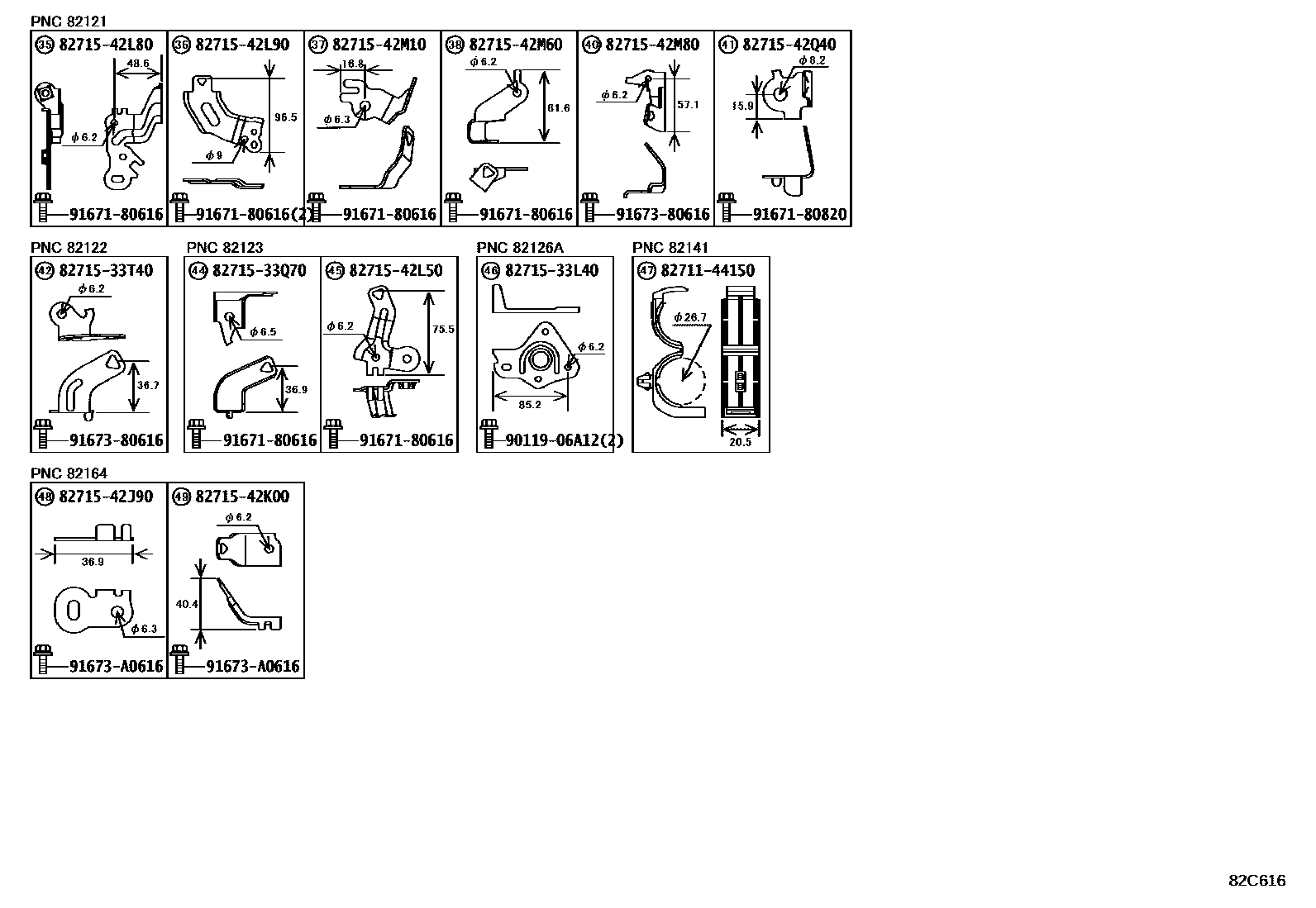 Toyota RAV4 线束和卡夹 EPC diagram — 82C616