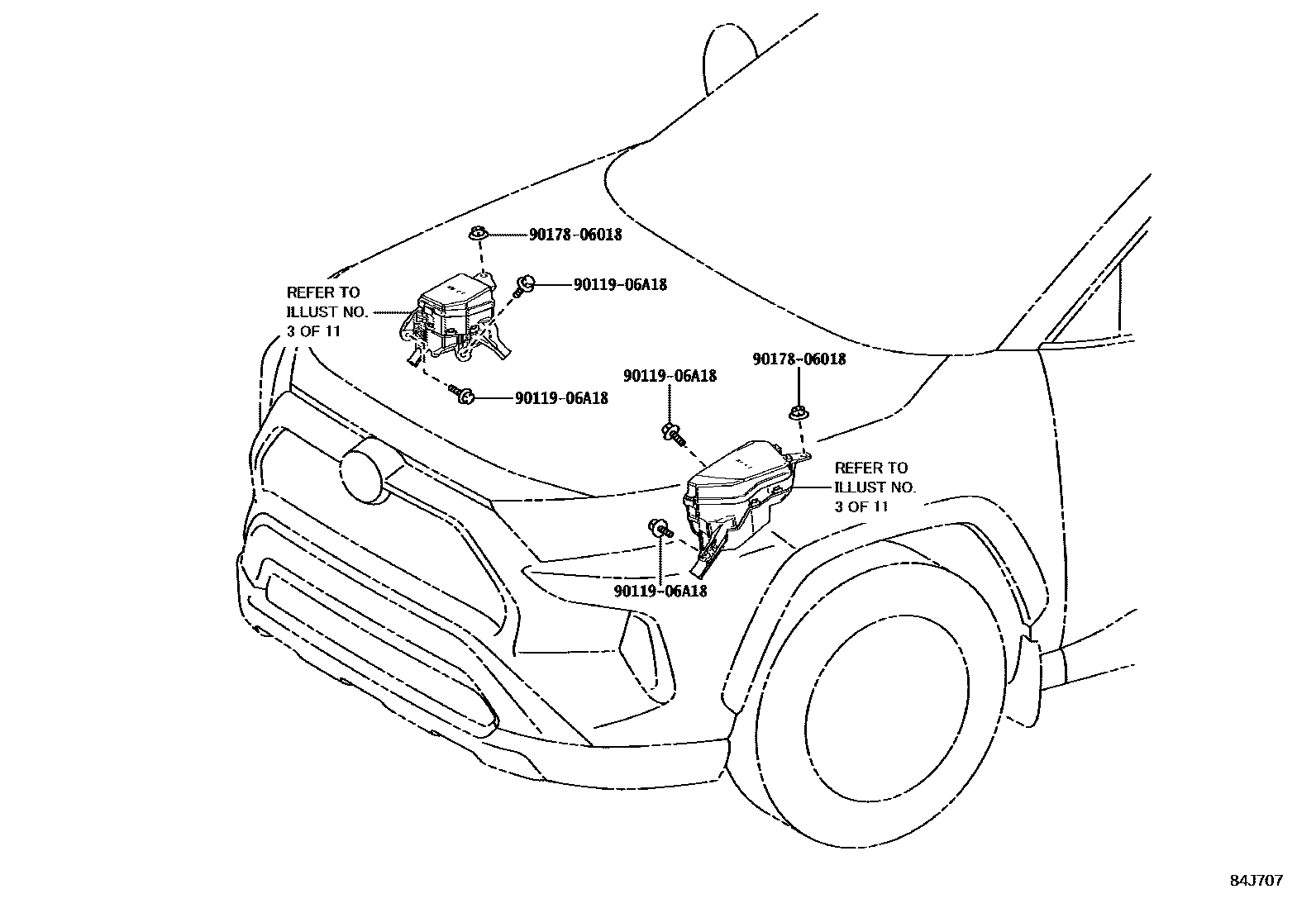 Toyota RAV4 开关和继电器和ECU EPC diagram — 84J707
