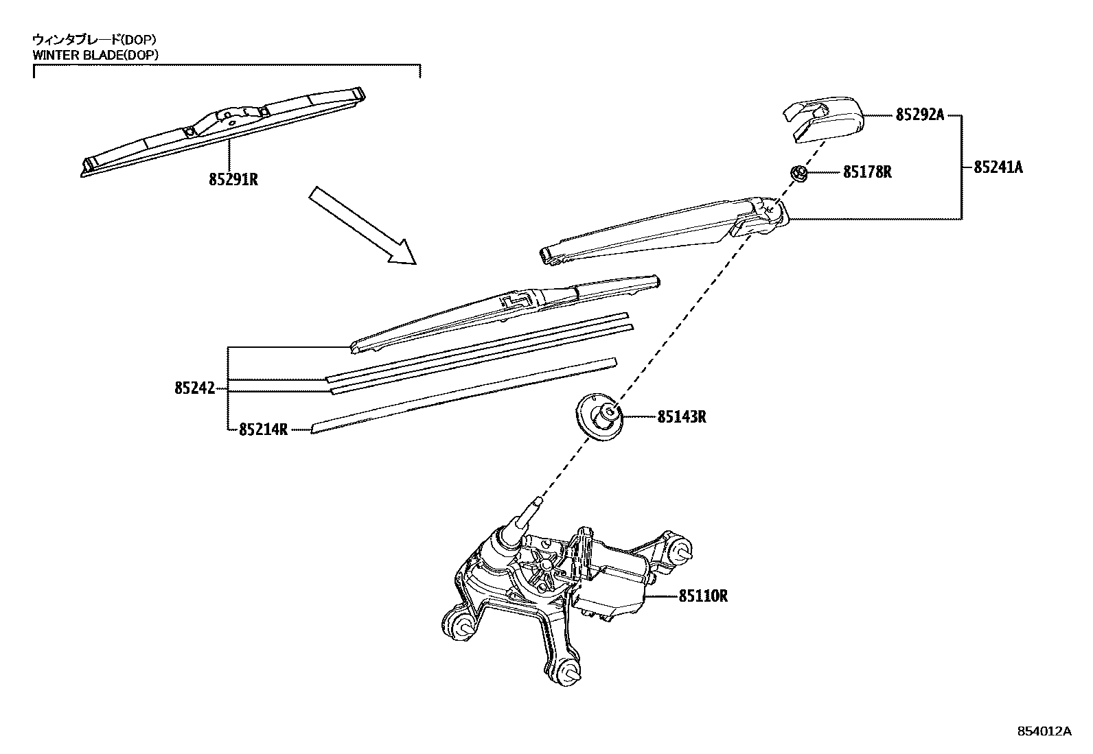 Toyota RAV4 后刮水器 EPC diagram — 854012A