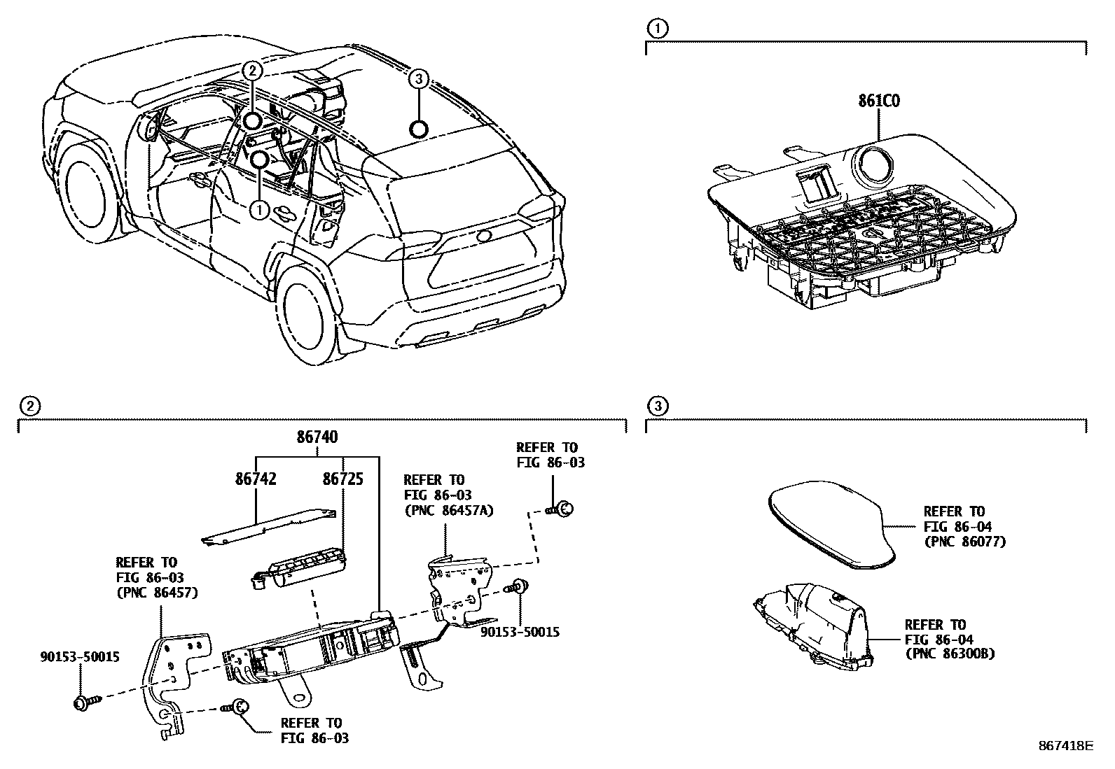 Toyota RAV4 车载电话和呼救装置 EPC diagram — 867418E